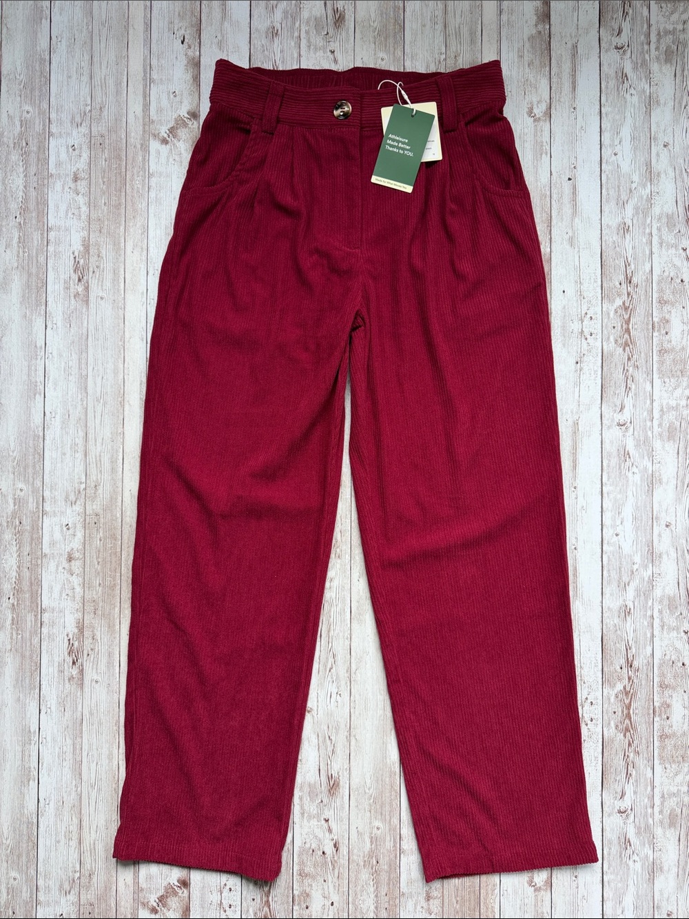 Halara AuraCord Mid Rise Pants sz XS Petit Pocket Corduroy Casual Burgundy Comfy